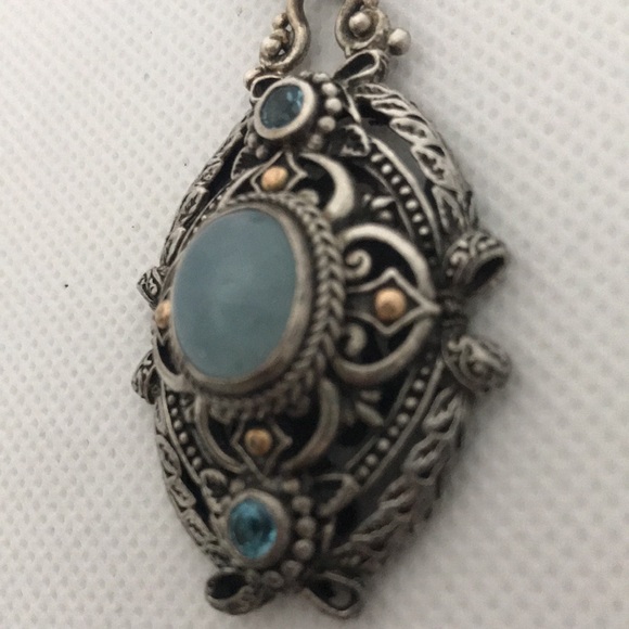 Vintage Sarda Artisan 18K Sterling silver Aquamarine and Blue Topaz Pendant - Picture 6 of 13